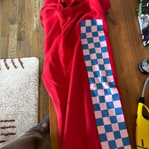 Aviator Nation Red Sweatpants with Blue Checkered Stripe